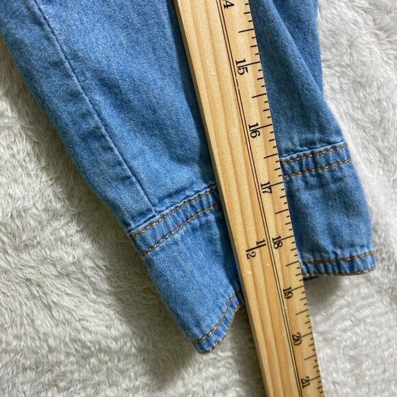 Dollhouse Blue‎ Denim Romper Shortalls Women M Distress Utility Roll Tab Sleeve - Picture 9 of 11